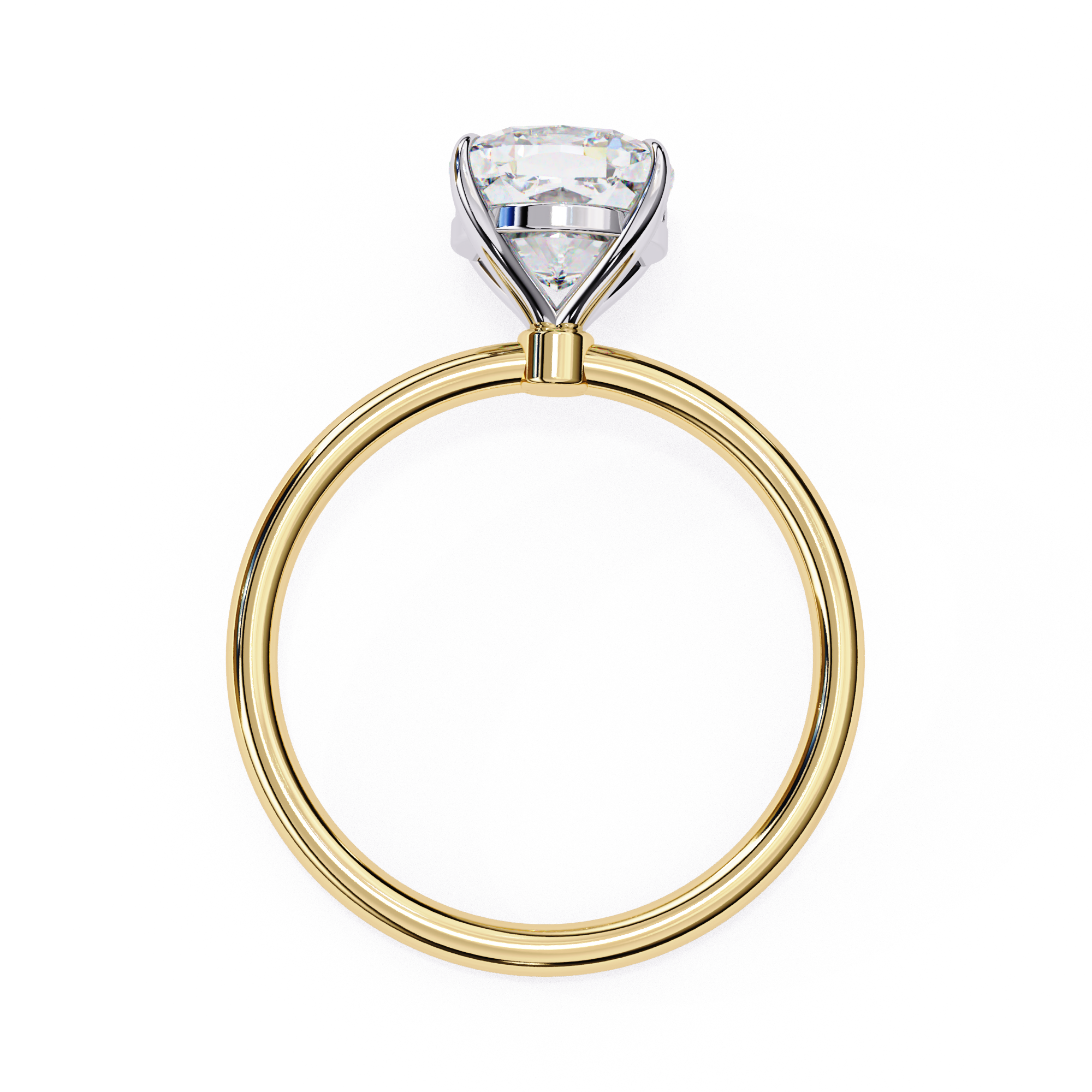 Solitaire diamond ring with cushion cut and polished gold finish