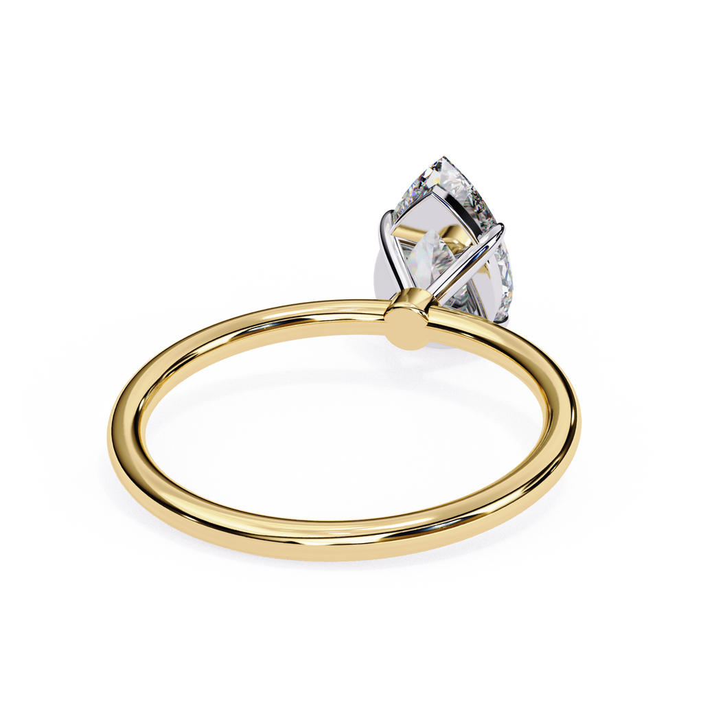 Solitaire diamond ring with Pear cut and polished gold finish
