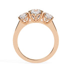 Three-stone cushion cut diamond ring in rose gold – affordable engagement ring