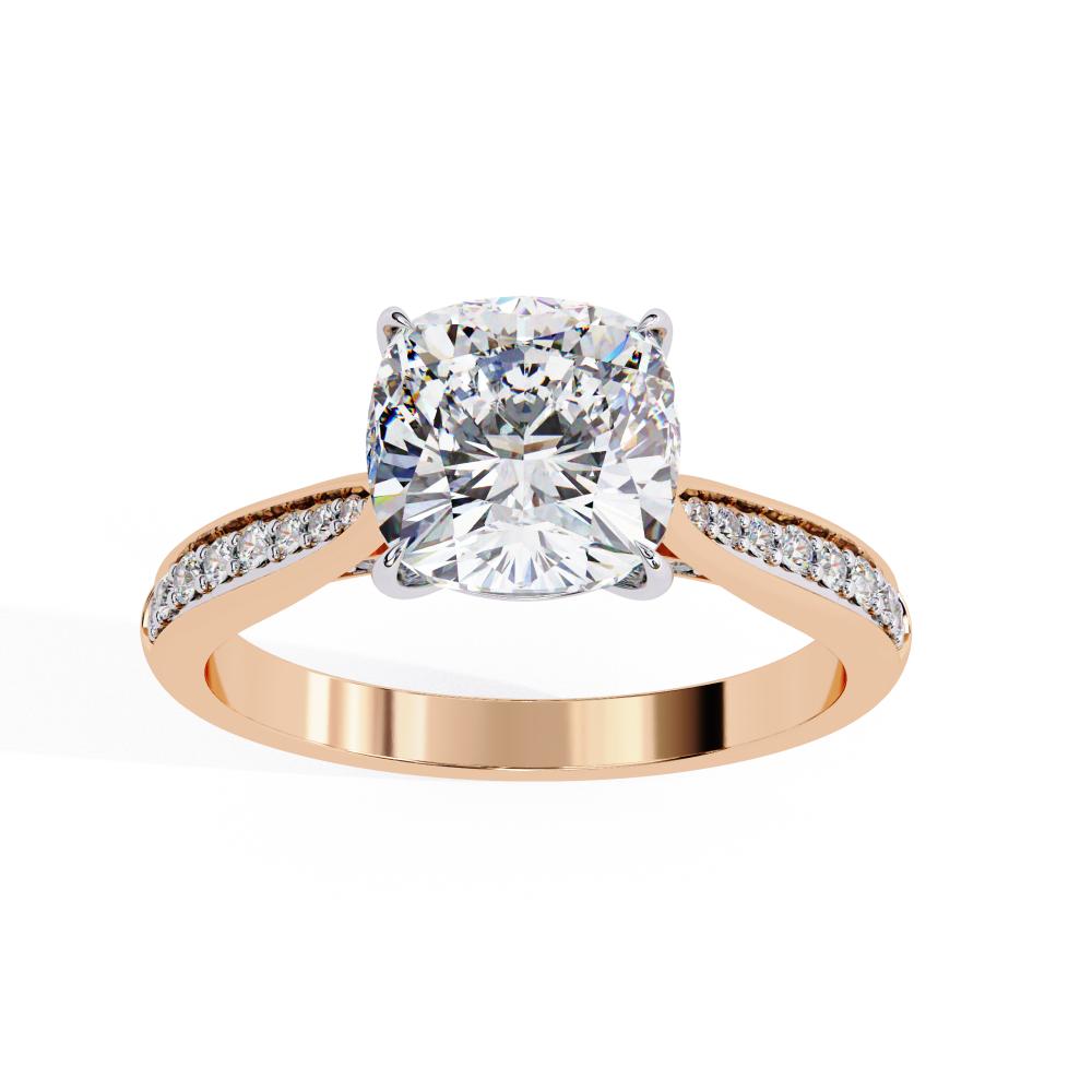 Cushion Cut Diamond Pavé Engagement Ring in Gold