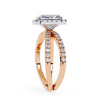 Elegant rose gold engagement ring with emerald diamond