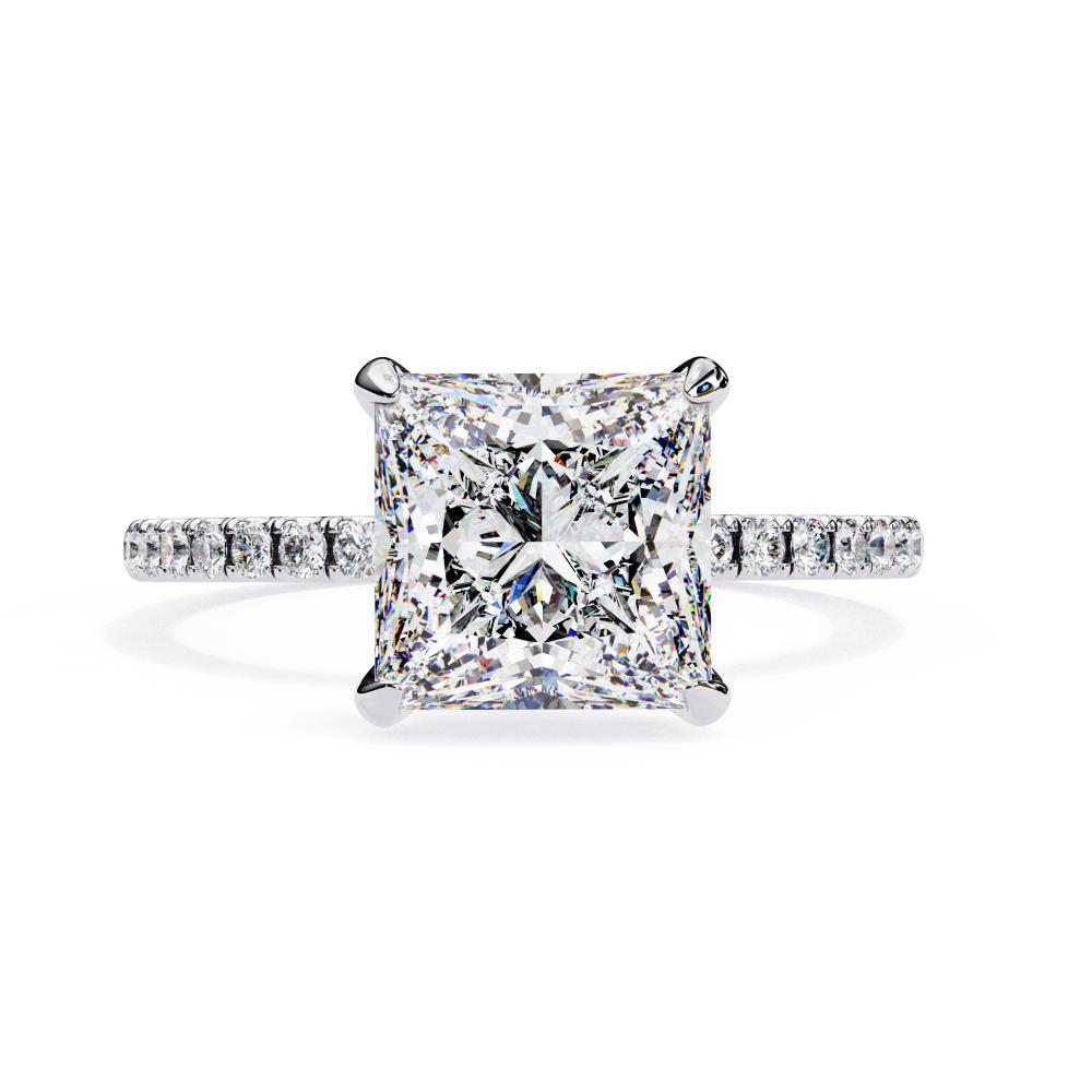 Princess Cut Diamond Pavé Engagement Ring in Gold
