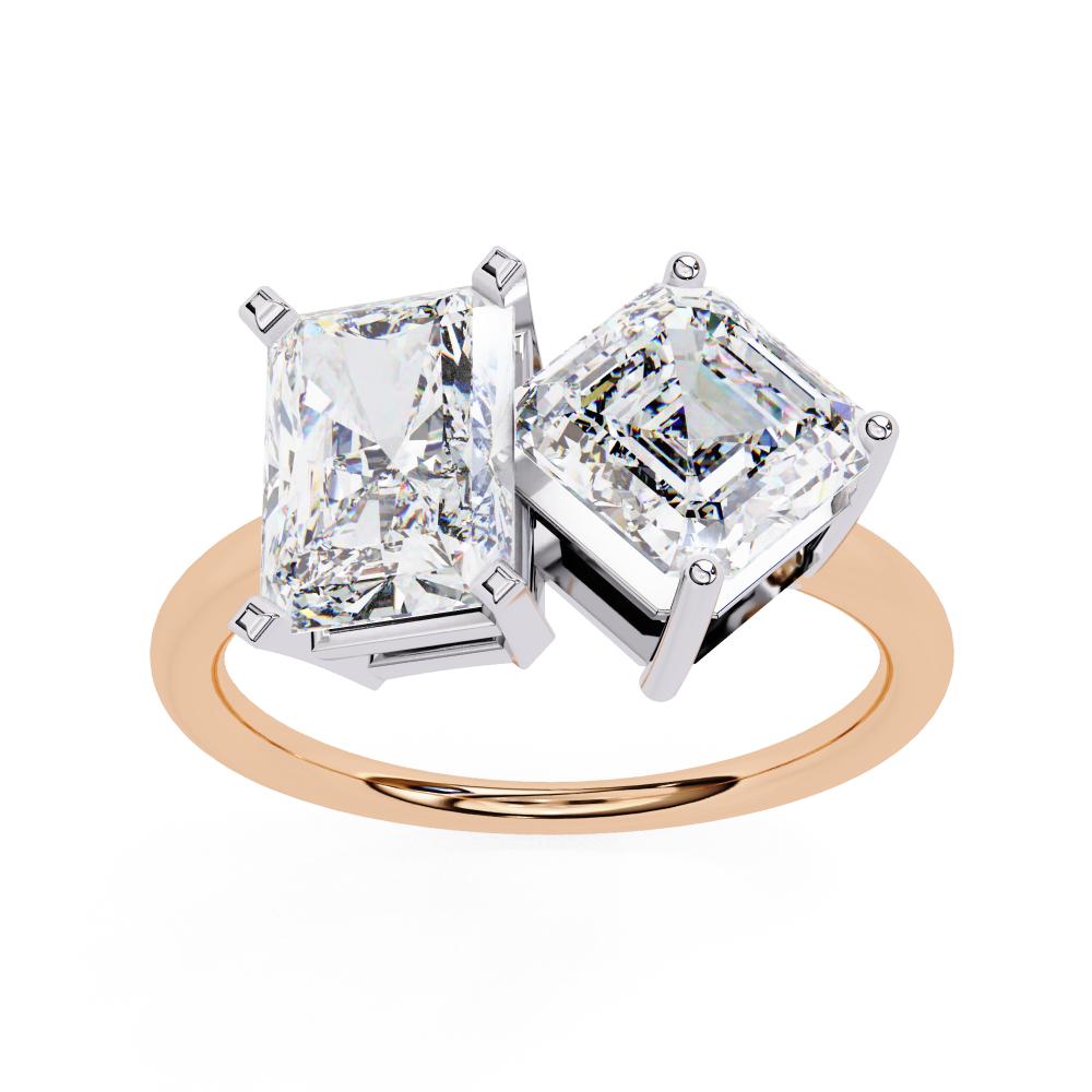 Radiant and Asscher lab grown diamond Toi Et Moi engagement ring in rose gold
