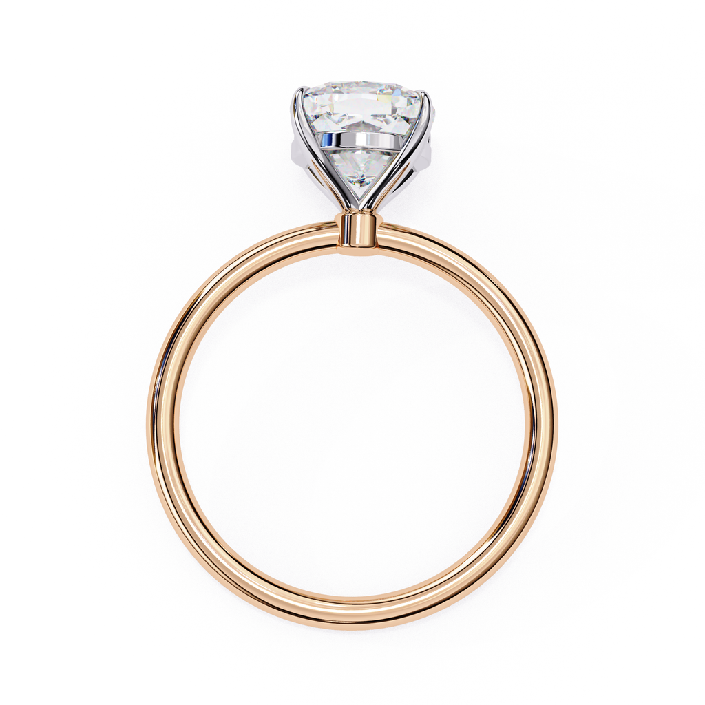 Solitaire diamond ring with cushion cut and polished rose gold finish