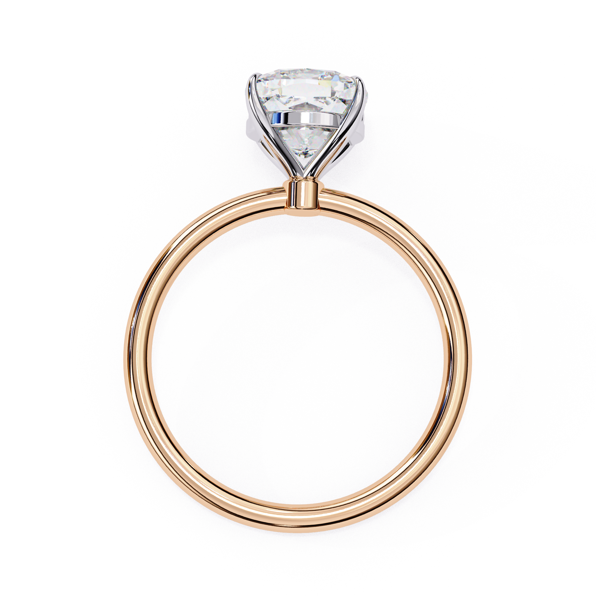 Solitaire diamond ring with cushion cut and polished rose gold finish