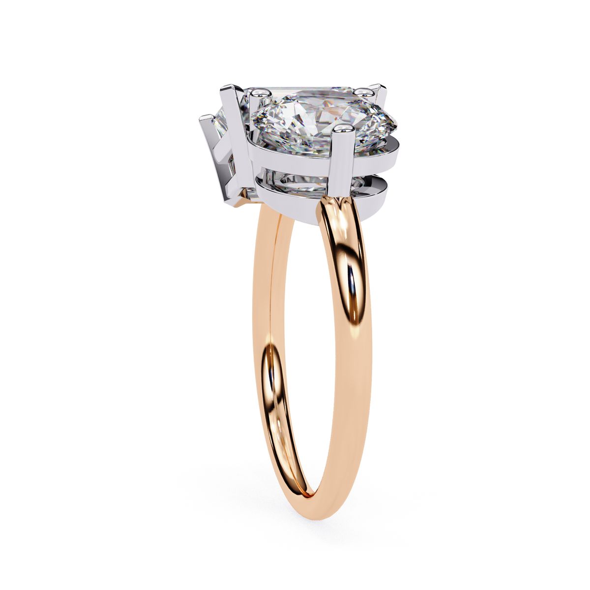 Elegant emerald and round diamond rose gold engagement ring design