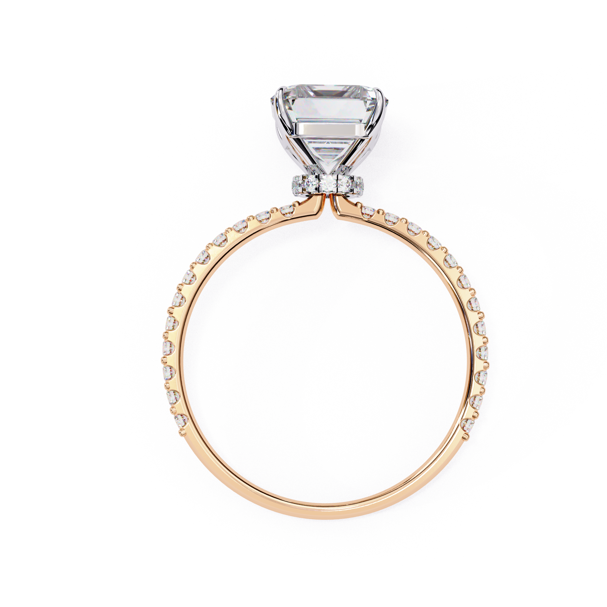 Classic Emerald diamond ring with sparkling pavé shoulders