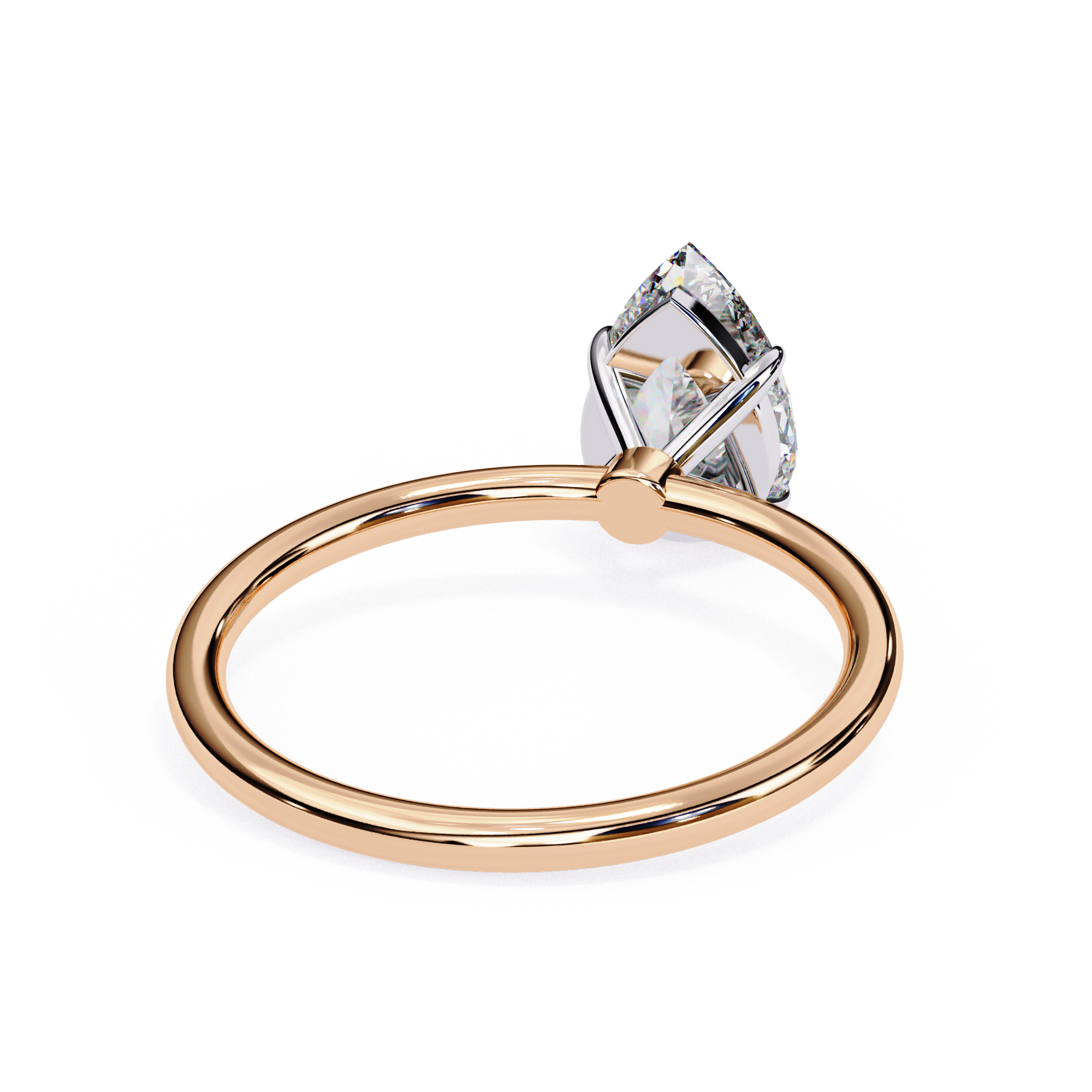 Solitaire diamond ring with Pear cut and polished rose gold finish