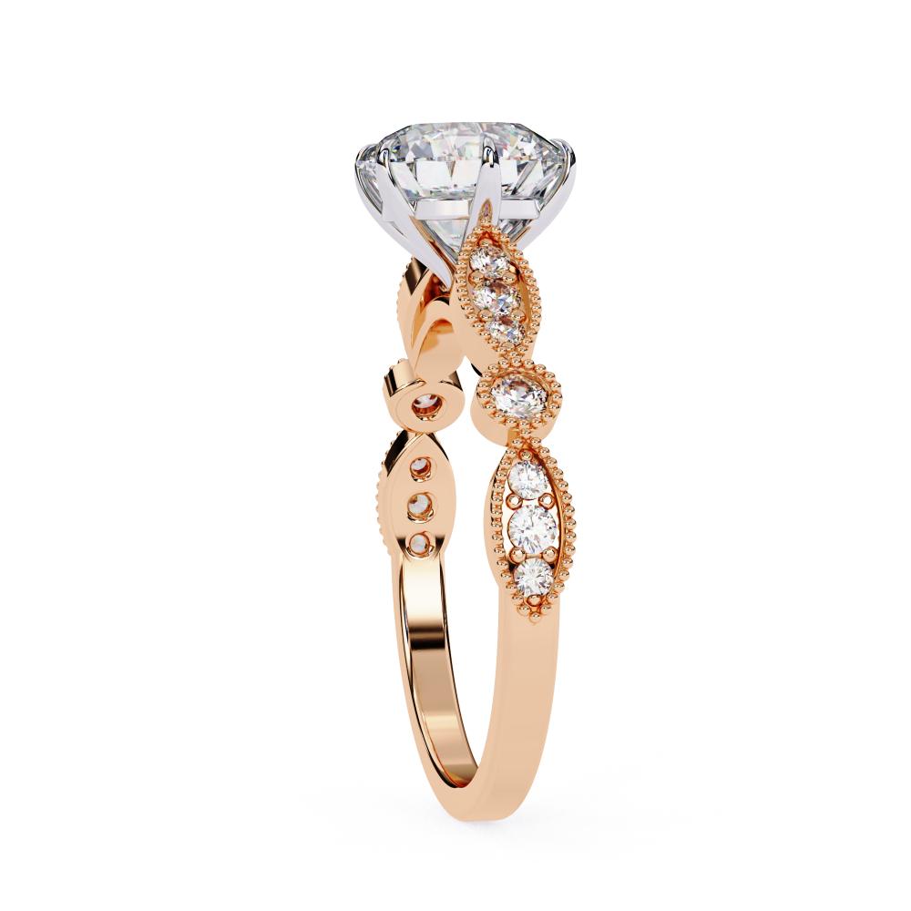Rose Gold Milgrain Cathedral engagement ring with solitaire diamond