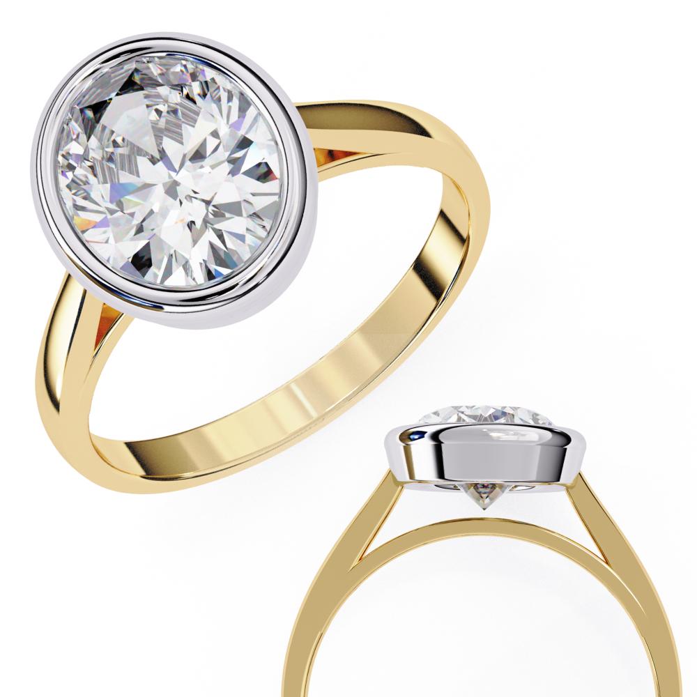 Bezel Floating Oval Solitaire Engagement Ring in Gold