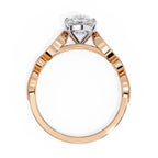 Elegant rose gold Milgrain Cathedral engagement ring with oval diamond