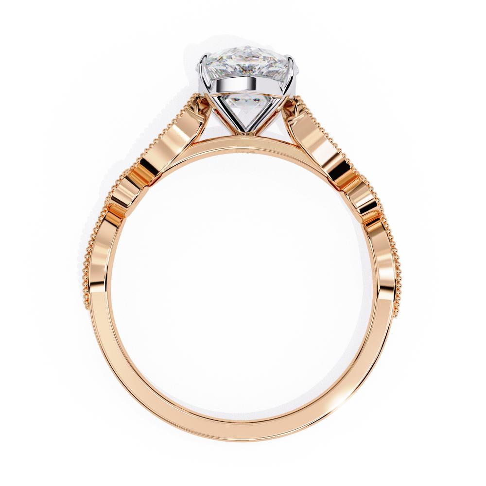 Elegant rose gold Milgrain Cathedral engagement ring with oval diamond