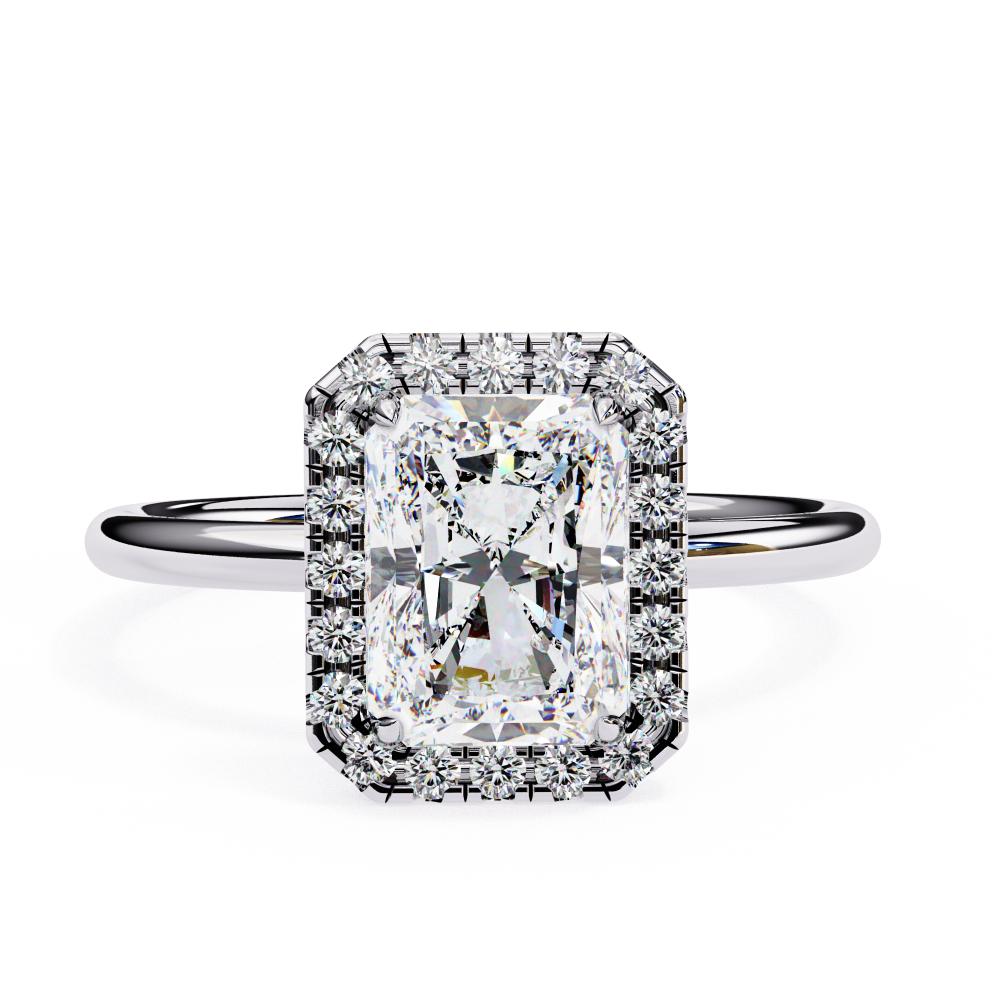 Round Brilliant Halo Radiant-Cut Diamond Ring in White Gold