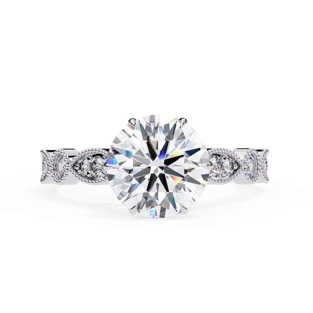 White Gold Milgrain Cathedral engagement ring with sustainable lab-grown round solitaire diamond