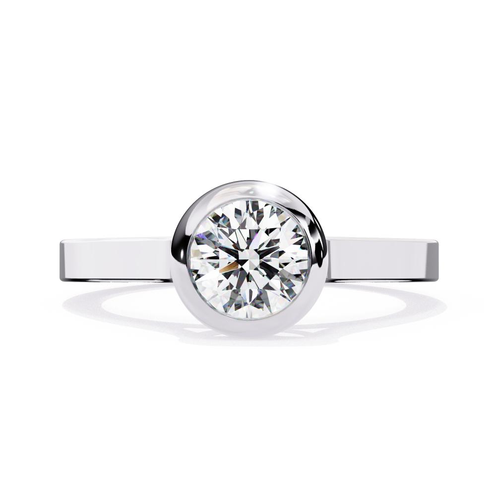 Round brilliant bezel set diamond engagement ring in white gold
