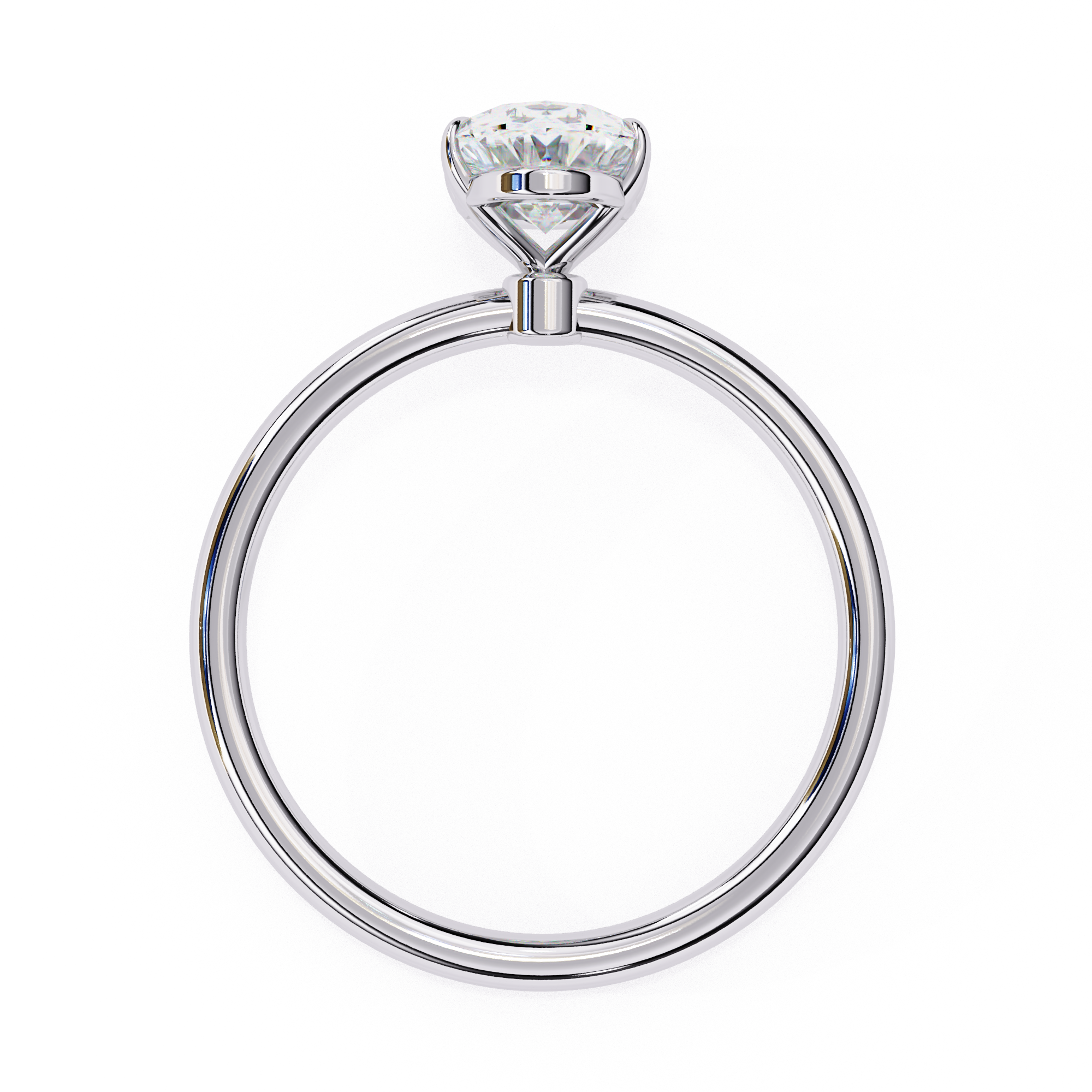 Solitaire diamond ring with Oval cut and polished white gold finish