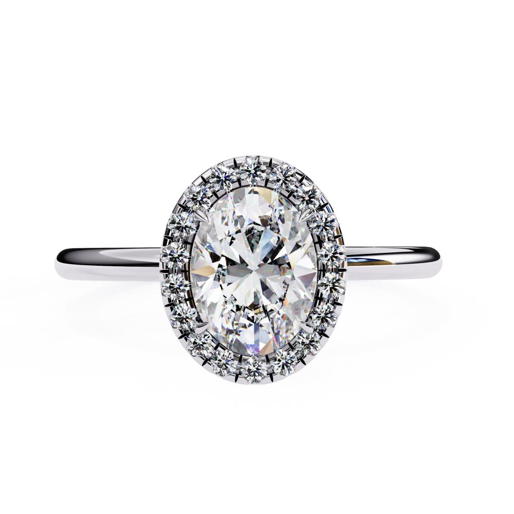 Round Brilliant Halo Oval-Cut Diamond Ring in White Gold