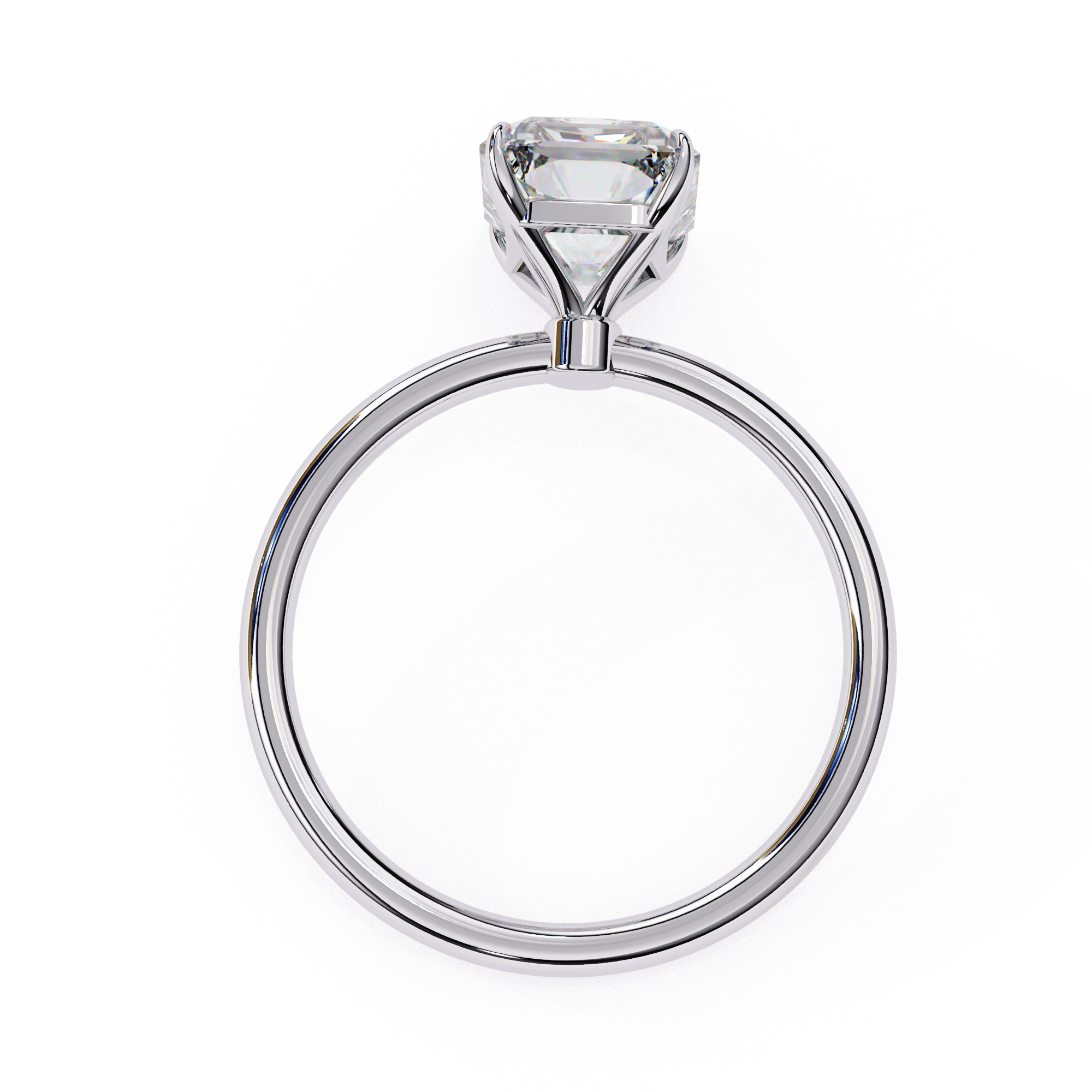 Solitaire diamond ring with Emerald cut and polished white gold finish