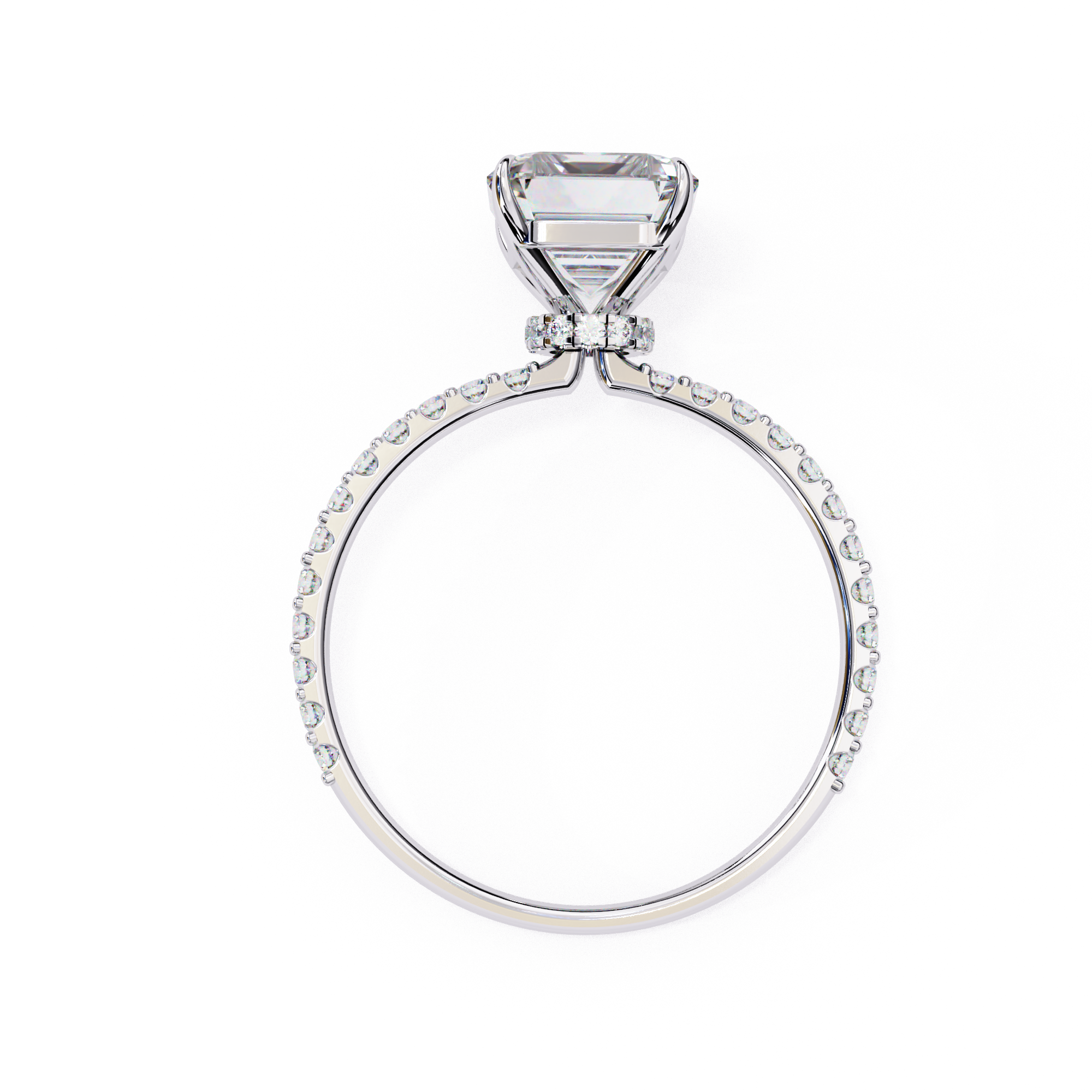 Classic Emerald diamond ring with sparkling pavé shoulders