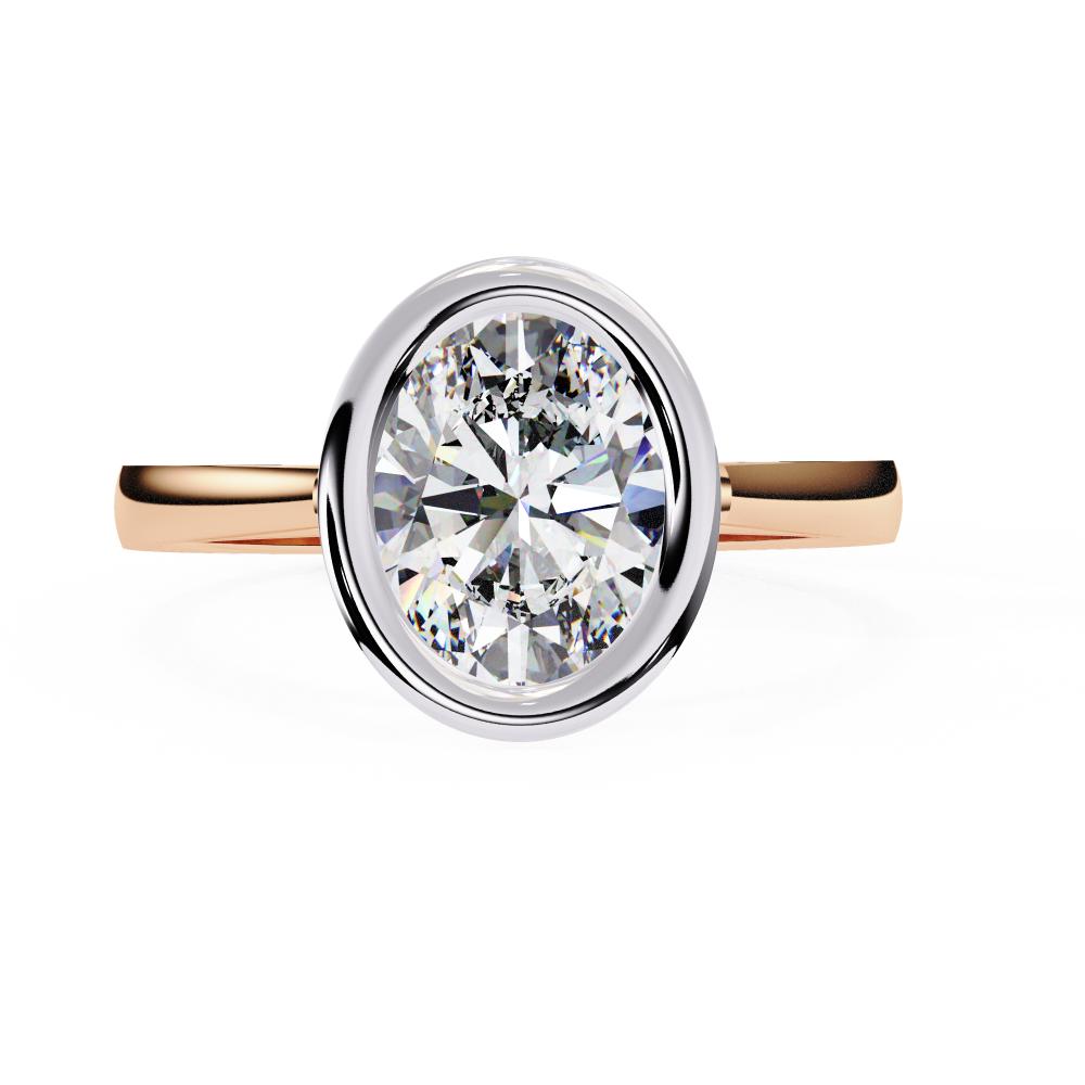 Bezel Floating Oval Solitaire Engagement Ring in Gold