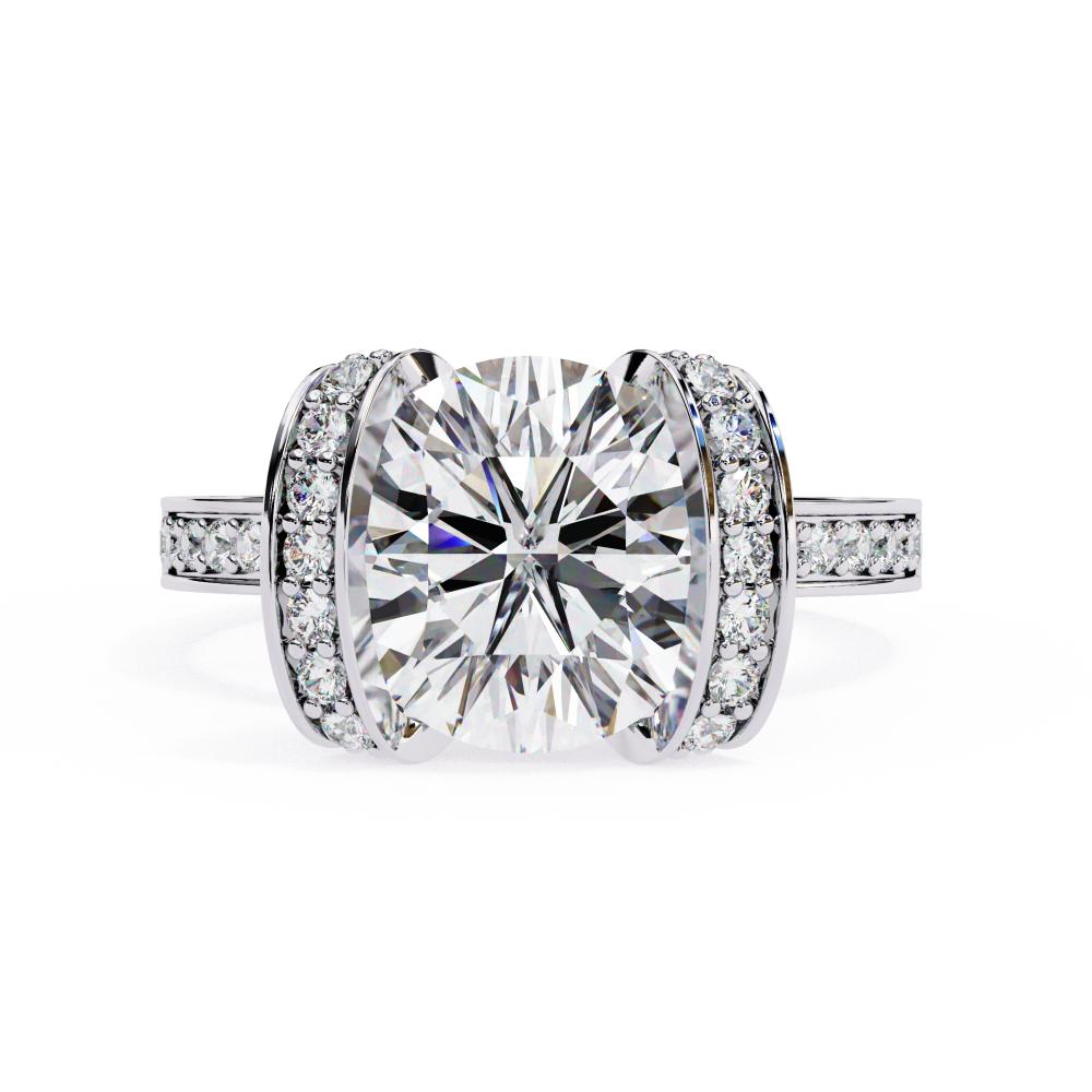 Round Diamond Ring with Double Halo Band in White Gold