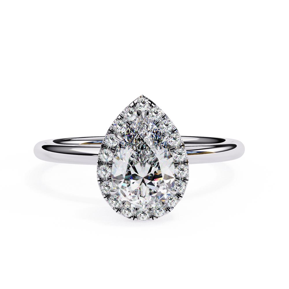 Round Brilliant Halo Pear-Cut Diamond Ring in White Gold