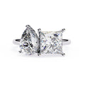 Pear and Princess Cut Two-Stone Diamond Ring in White Gold