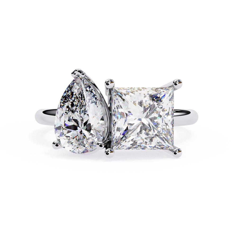 Pear and Princess Cut Two-Stone Diamond Ring in White Gold