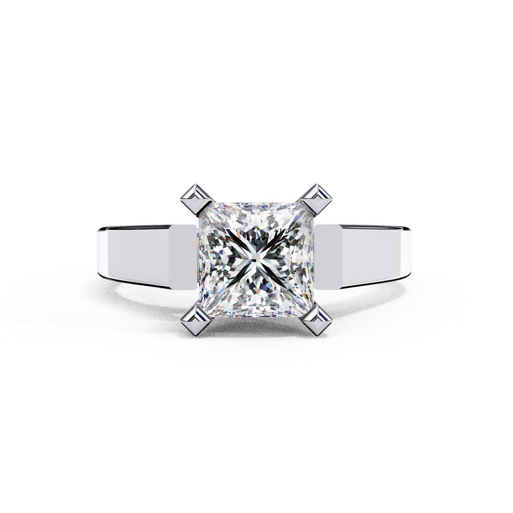 Tapered Band Princess Solitaire Engagement Ring in White Gold