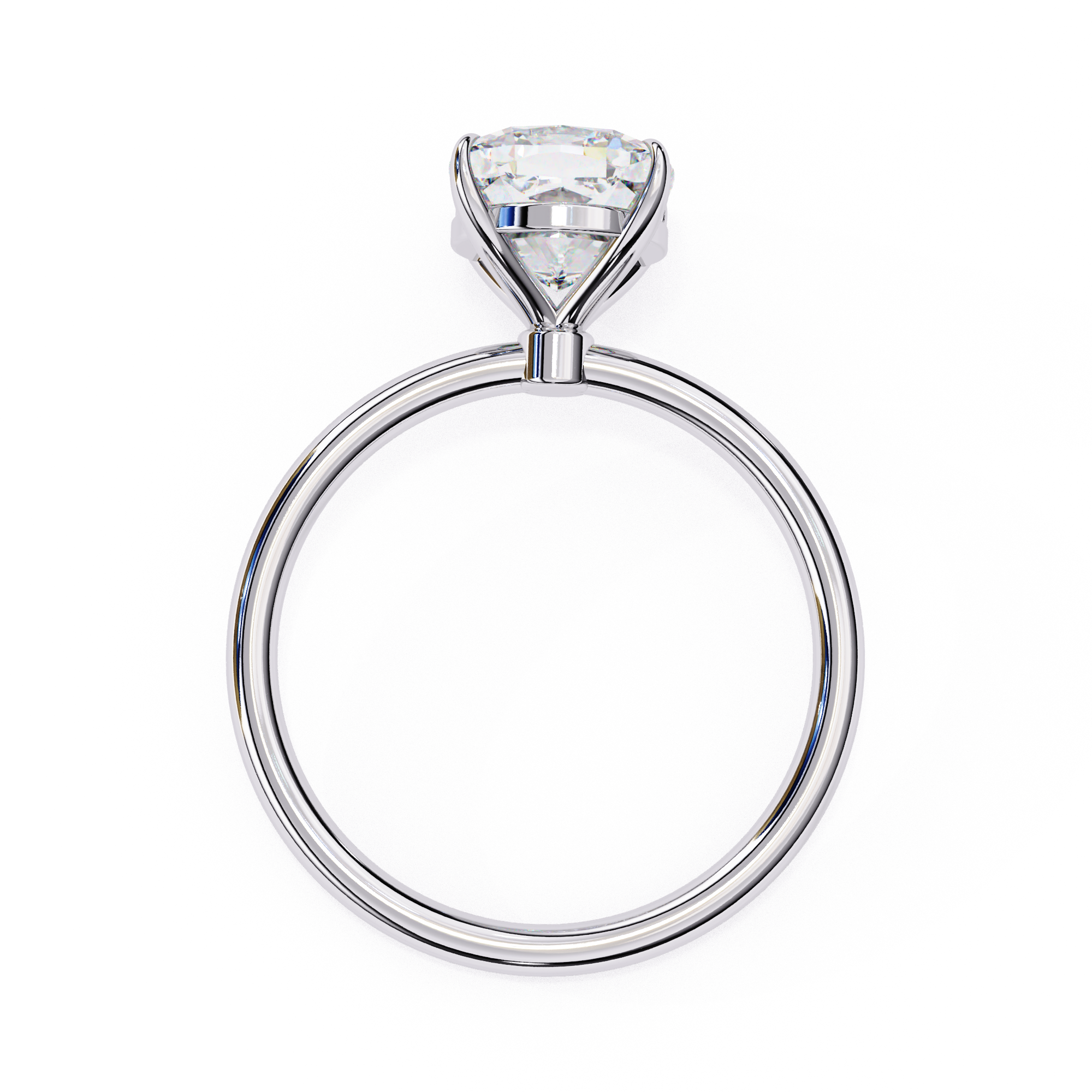 Solitaire diamond ring with cushion cut and polished white gold finish
