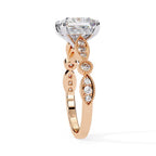 Elegant rose gold Milgrain Cathedral engagement ring with princess diamond