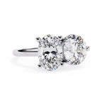 Oval and Round Shape Two-Stone Diamond Ring in White Gold