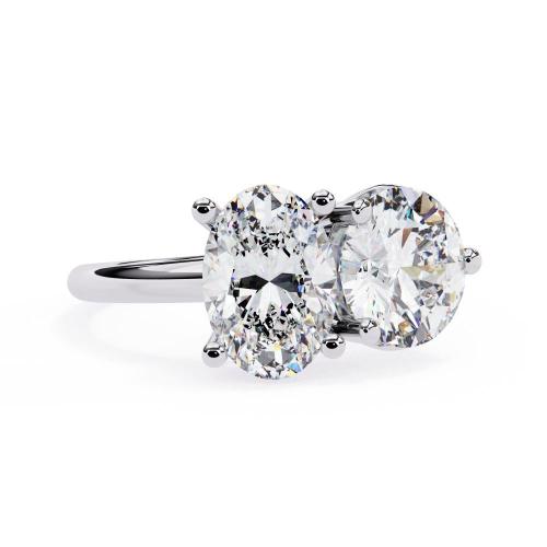 Oval and Round Shape Two-Stone Diamond Ring in White Gold