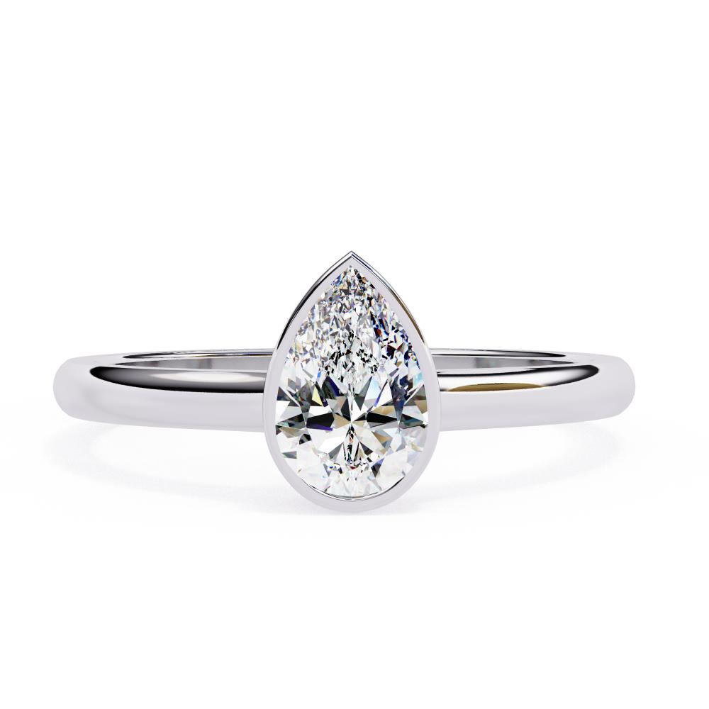 Bezel Floating Pear Solitaire Engagement Ring in White Gold