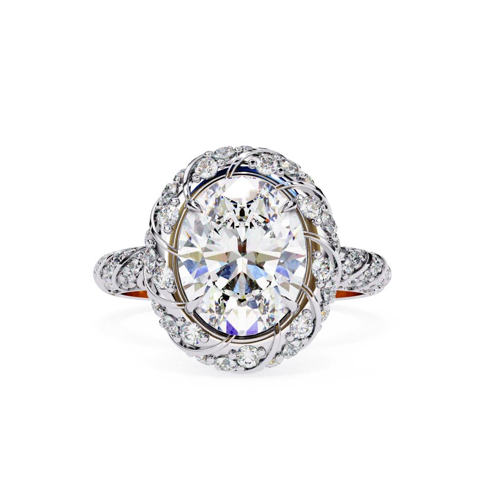 Oval Cut Diamond Ring with Twisted Halo in Gold