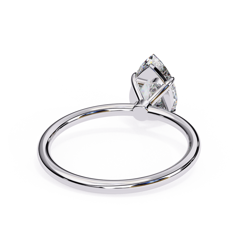 Solitaire diamond ring with Pear cut and polished white gold finish