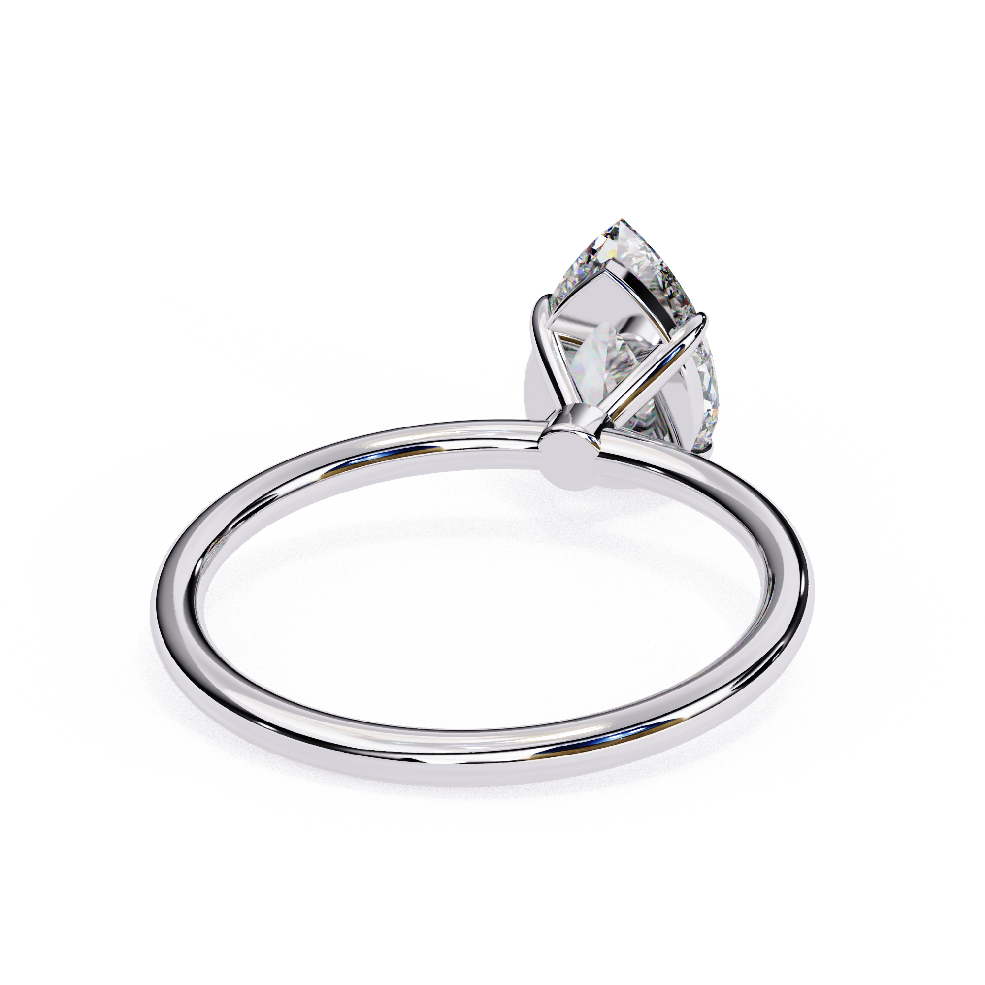 Solitaire diamond ring with Pear cut and polished white gold finish