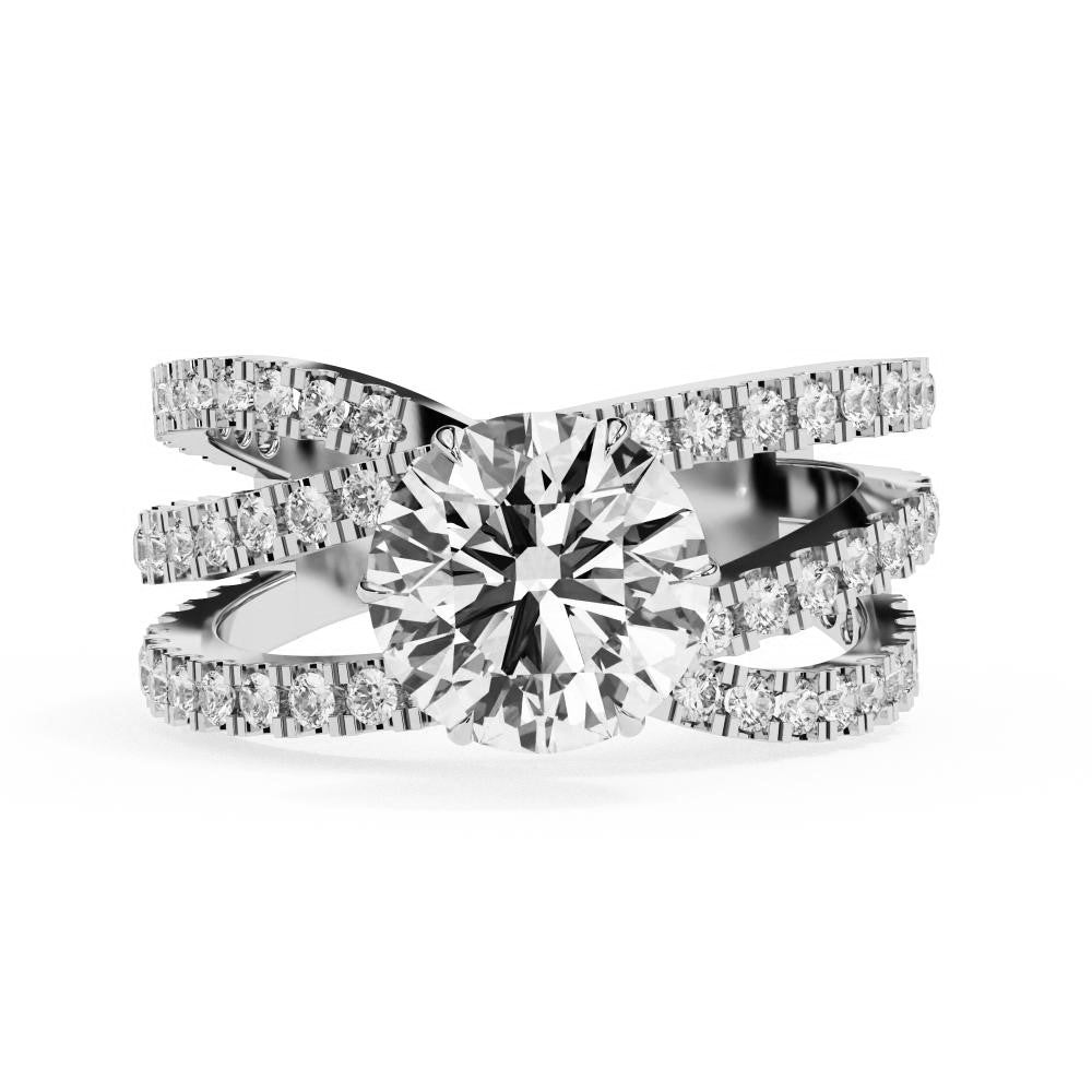 Criss-cross band round diamond engagement ring in white gold