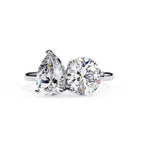 Pear and Round Shape Two-Stone Diamond Ring in White Gold
