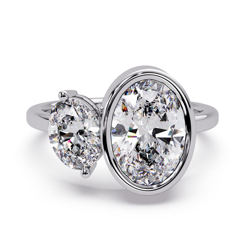 Two-Stone Oval Toi et Moi Diamond Engagement Ring in White Gold