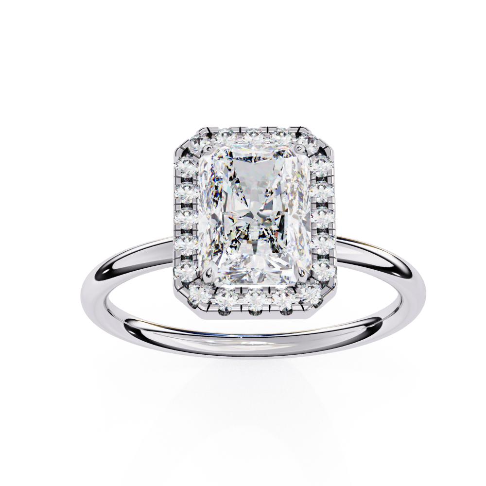 Radiant-Cut Diamond with Round Brilliant Halo Ring in Gold