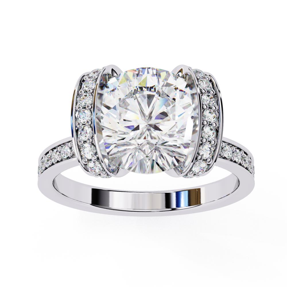 Affordable white gold round diamond engagement ring with double halo setting