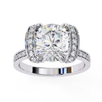 Affordable white gold round diamond engagement ring with double halo setting