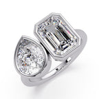 Rose Gold Toi et Moi ring with emerald-cut and pear-shaped diamonds