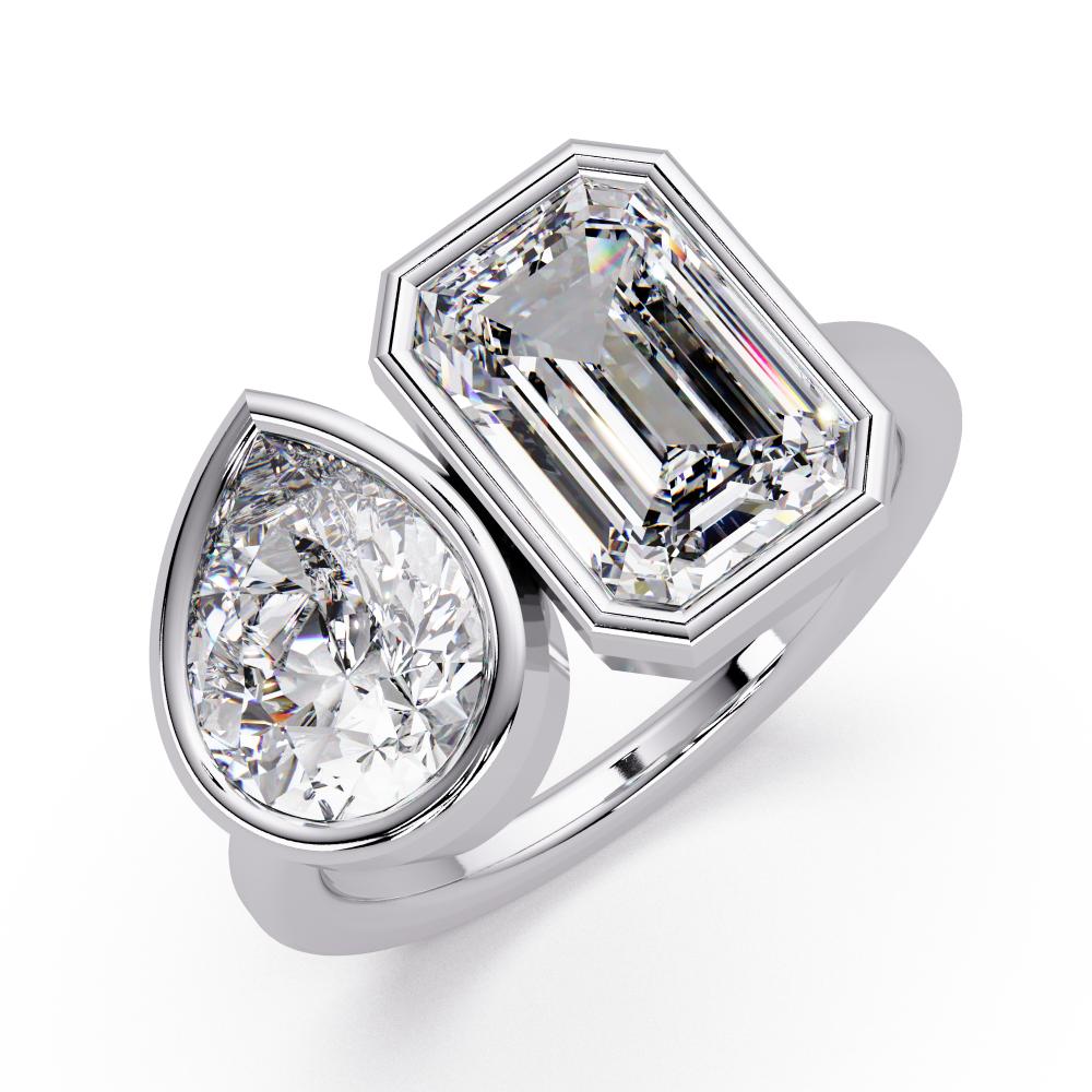 Rose Gold Toi et Moi ring with emerald-cut and pear-shaped diamonds