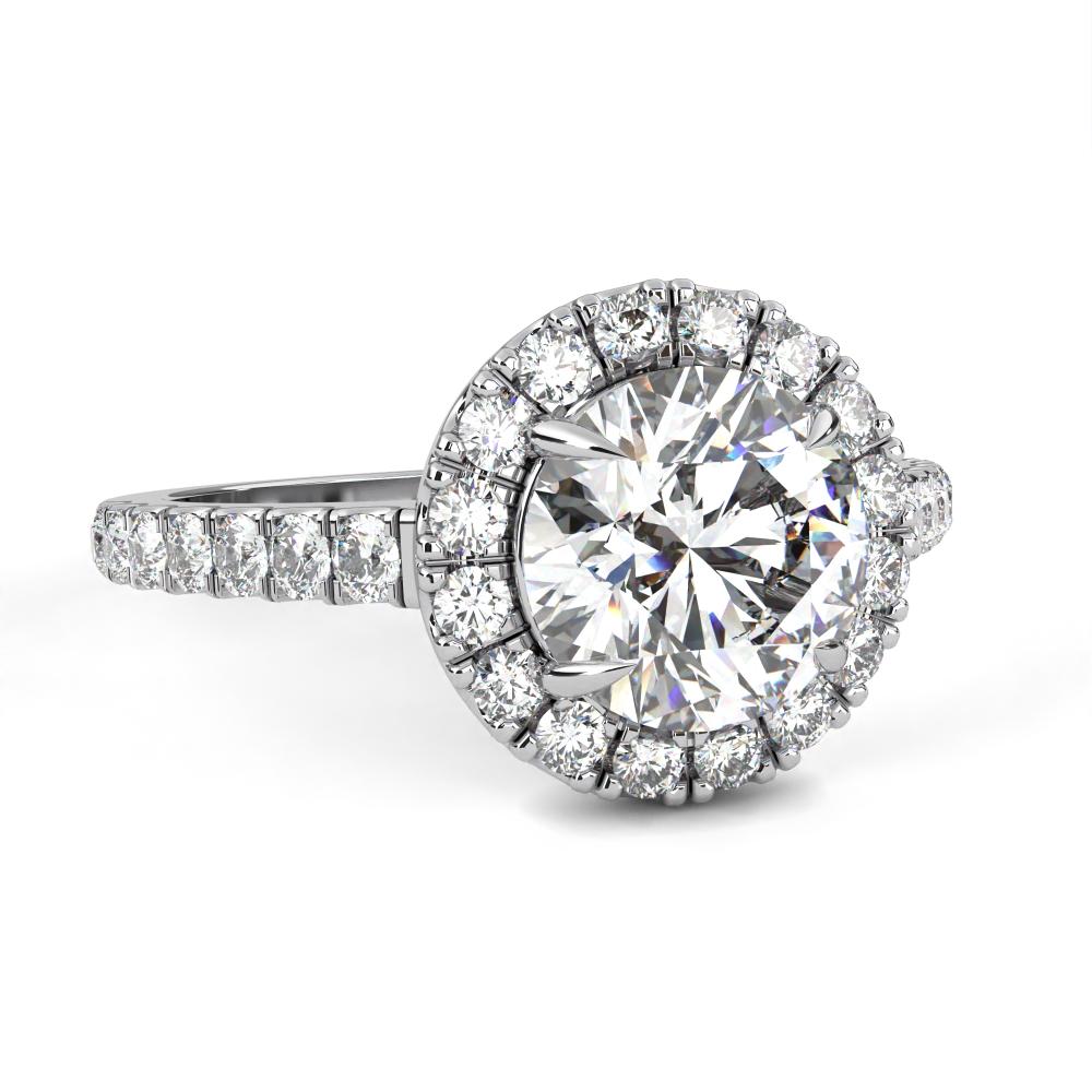 Luxury white gold round diamond halo engagement ring