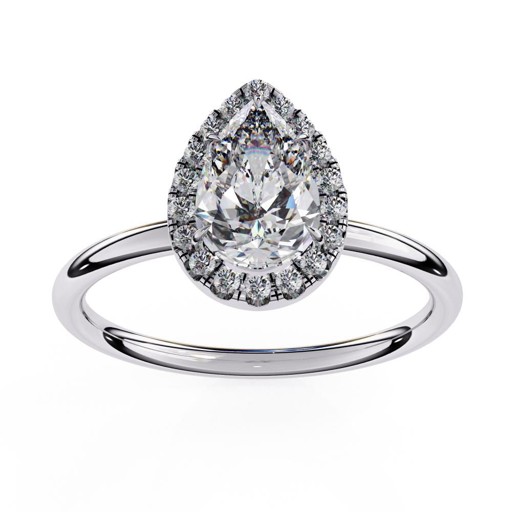 Pear-Cut Diamond with Round Brilliant Halo Ring in Gold