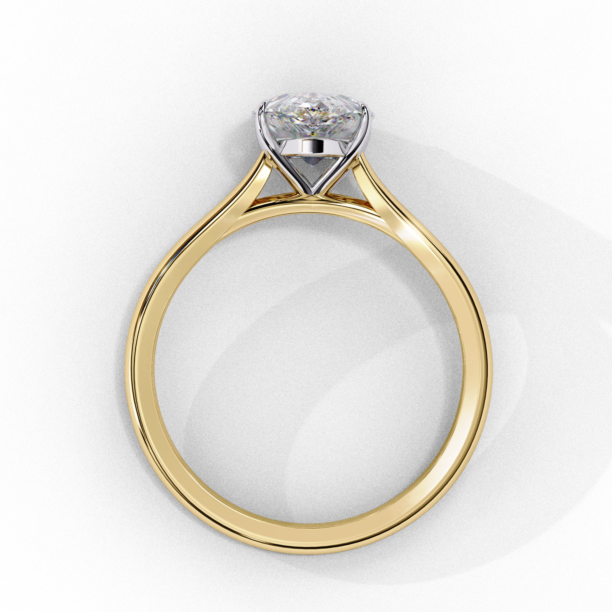 Solitaire diamond ring with Pear cut and polished gold finish