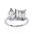 White Gold engagement ring with pear and princess lab grown diamonds