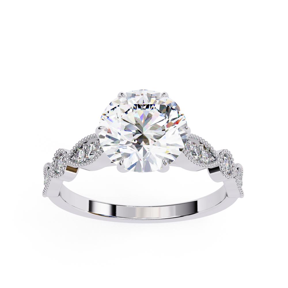 White Gold solitaire ring with lab-grown round diamond – Milgrain Cathedral design